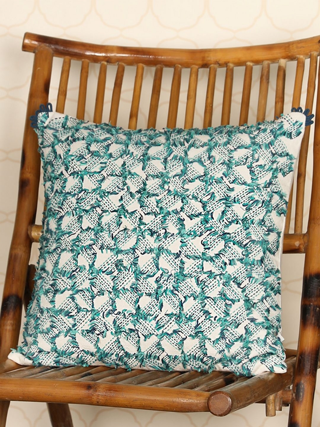 

ONSETHOMES Blue & White Embroidered Square Cushion Covers