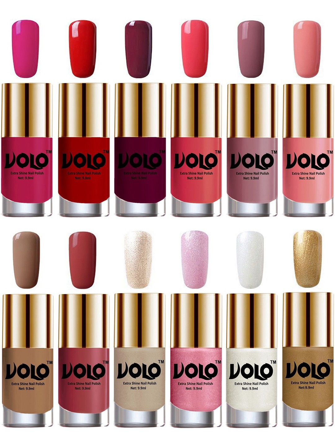 

VOLO Set Of 12 Luxury Super Shine Nail Polish - 9.9 ml Each-Combo-No-167, Multi