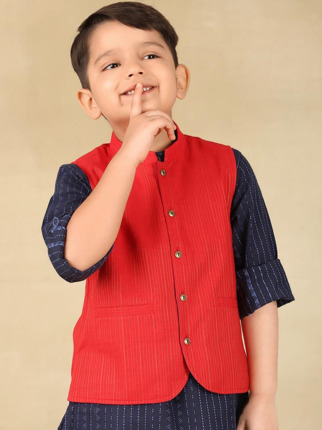 

Fabindia Boys Woven Design Nehru Jackets, Red