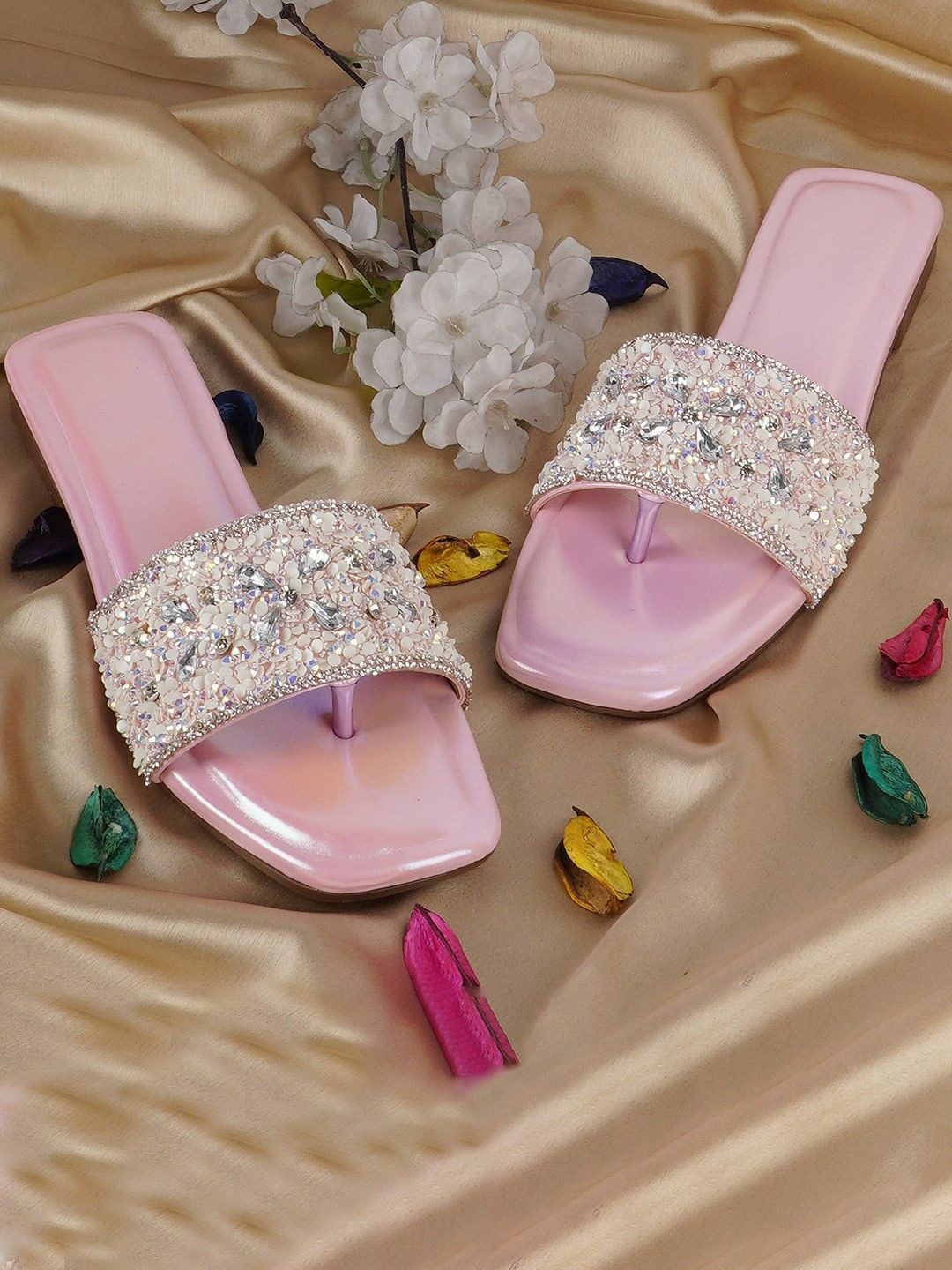 

JbargWomen Ballerinas Open Toe Slip-On Flats, Pink