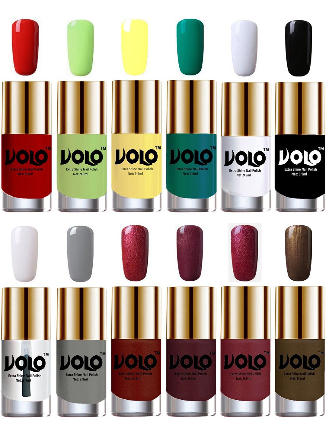 

VOLO Set of 12 Luxury Super Shine Vibrant Shades Nail Polish-9ml Each-Combo No-308, Multi