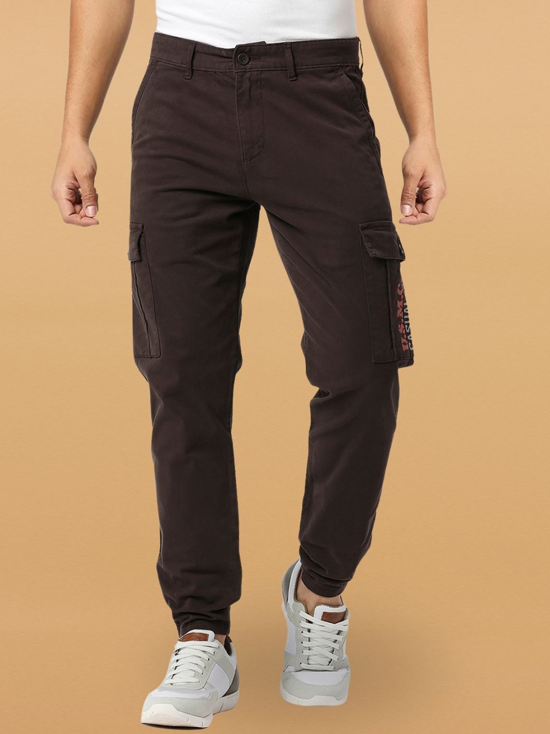 

USMC Men Comfort Slim Fit Cotton Cargos Trouser, Brown