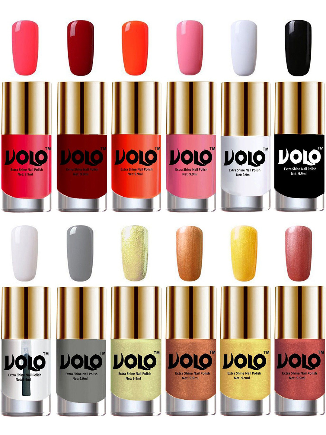 

VOLO Set Of 12 Extra Shine Nail Polish 9.9 ml Each Combo 332, Olive
