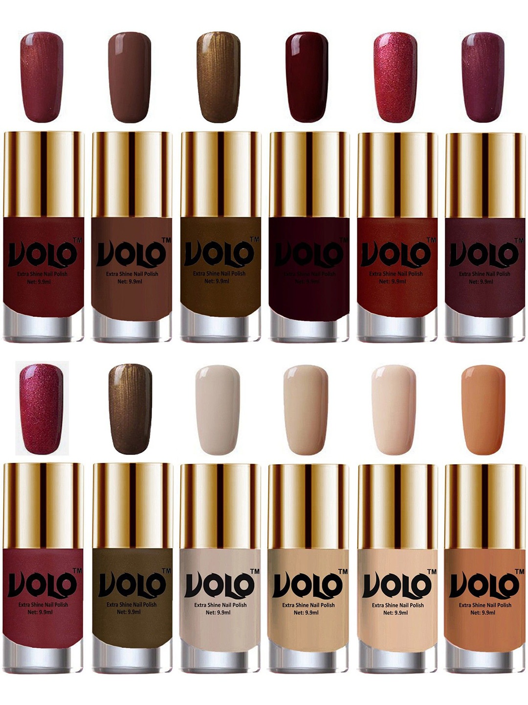

VOLO Set Of 12 Extra Shine Nail Polish- 9.9ml Each-Combo-No-358, Multi