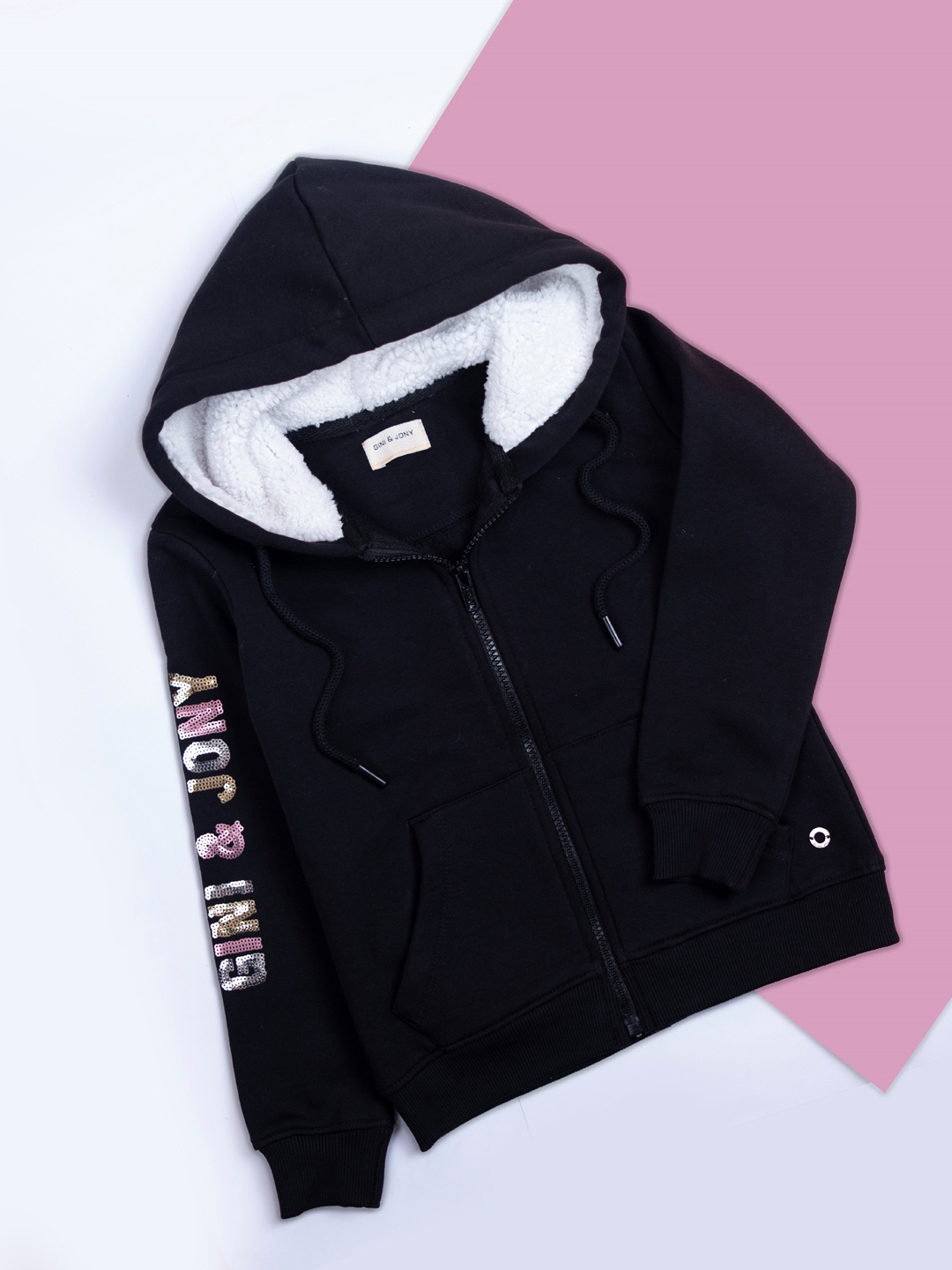 

Gini and Jony Girls Hooded Sequined Embroidered Bomber Jacket, Black