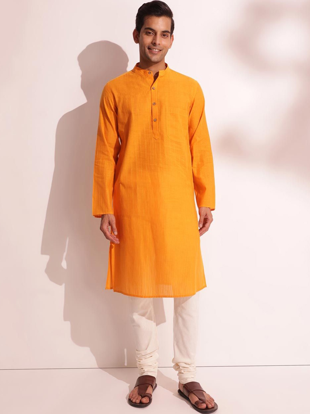 

Fabindia Striped Mandarin Collar Kurta, Yellow