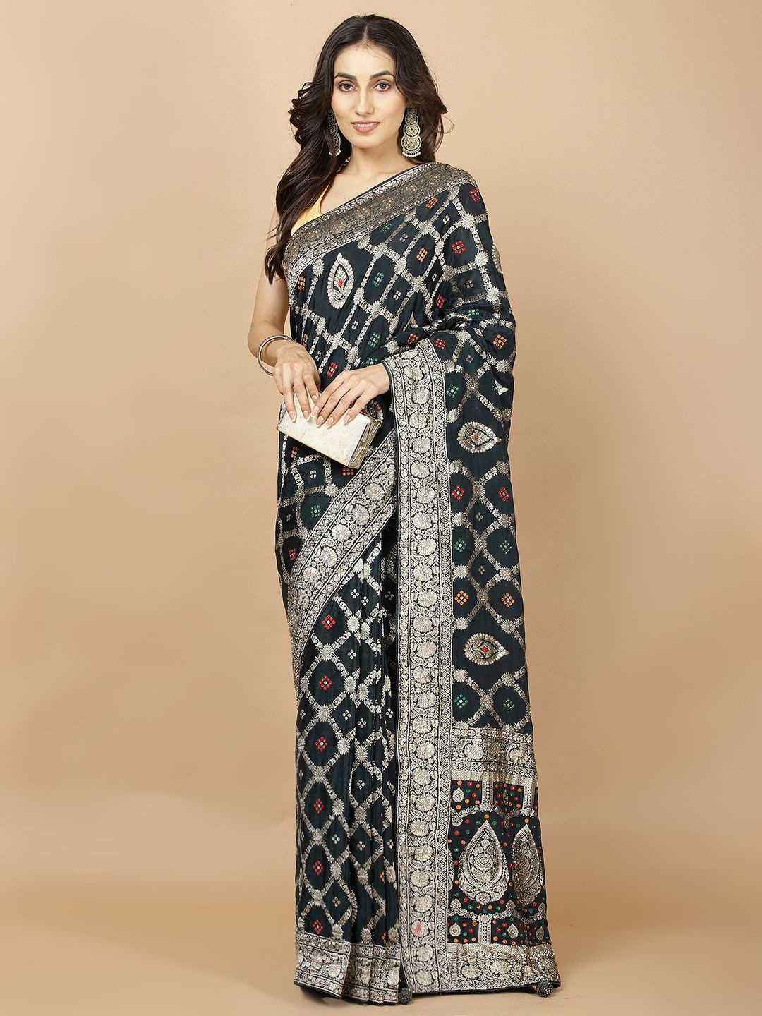 

Meena Bazaar Woven Design Zari Saree, Green