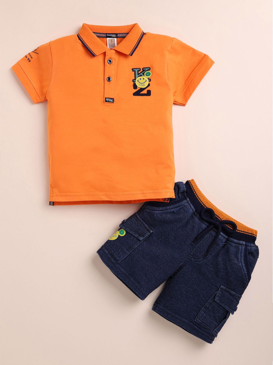 

BAESD Boys Polo Collar Pure Cotton T-Shirt With Shorts, Orange