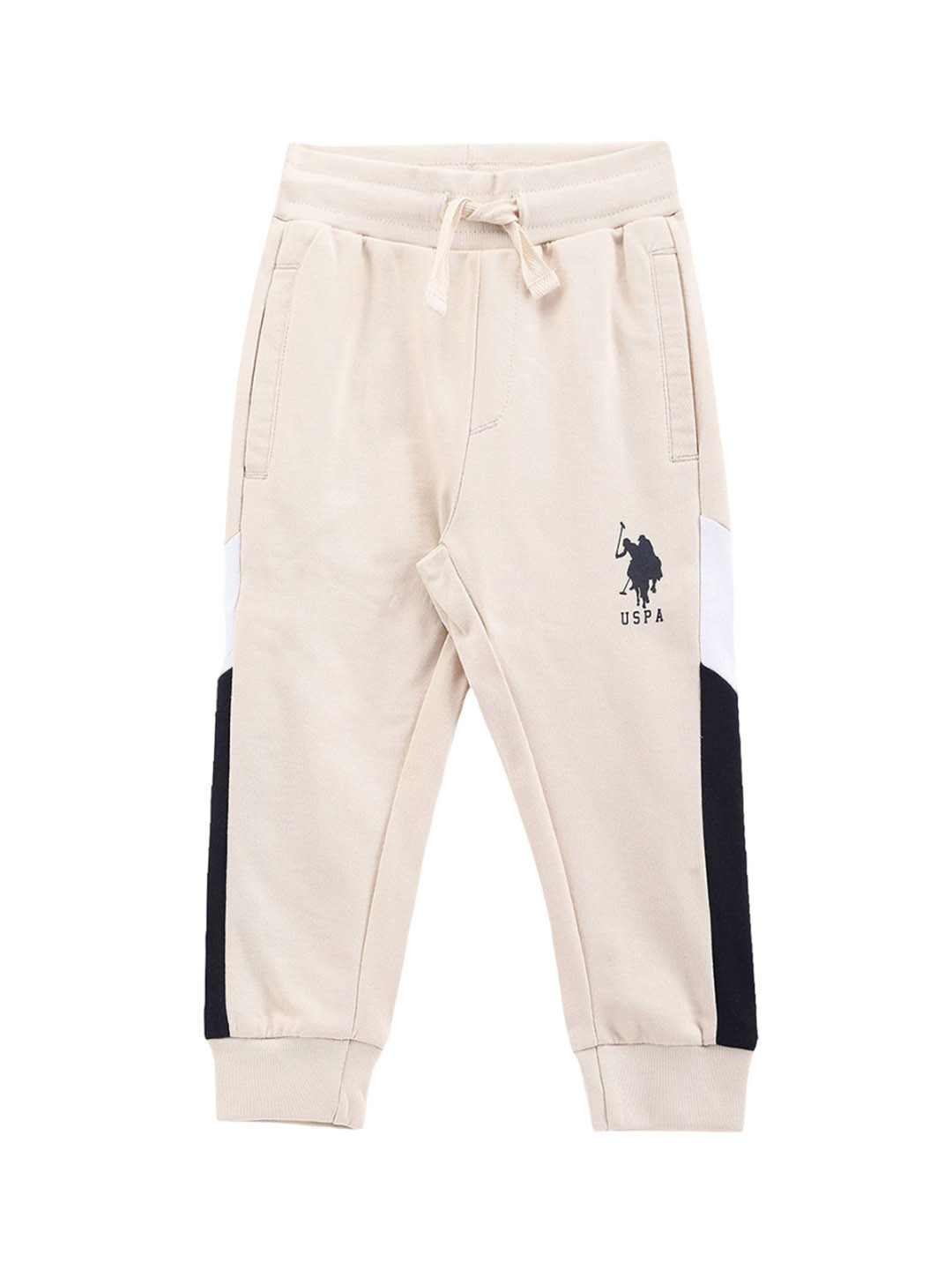 

U.S. Polo Assn. Kids Boys Colourblocked Jogger Cotton Trouser, Beige