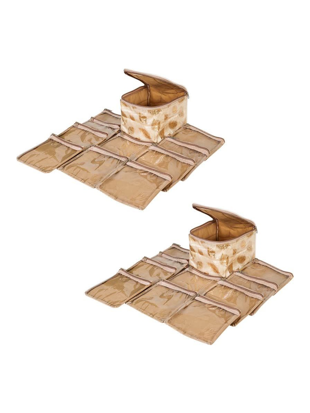

prettykrafts Gold-Toned& Beige Printed 2Piecs Reusable Jewellery Organiser