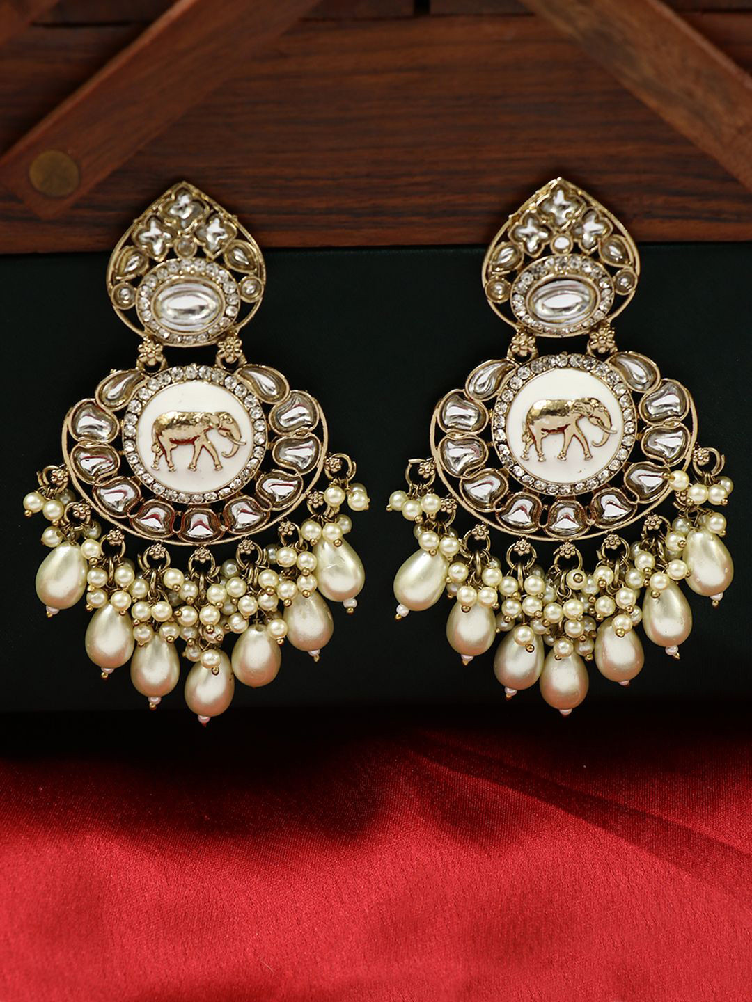

Adwitiya Collection Gold Plated Kundan Studded Drop Earrings