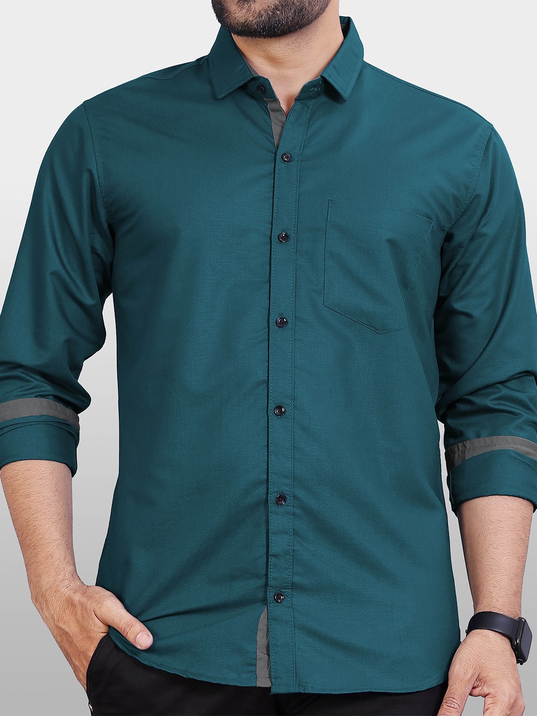 

Metronaut Men Slim Fit Opaque Casual Shirt, Turquoise blue