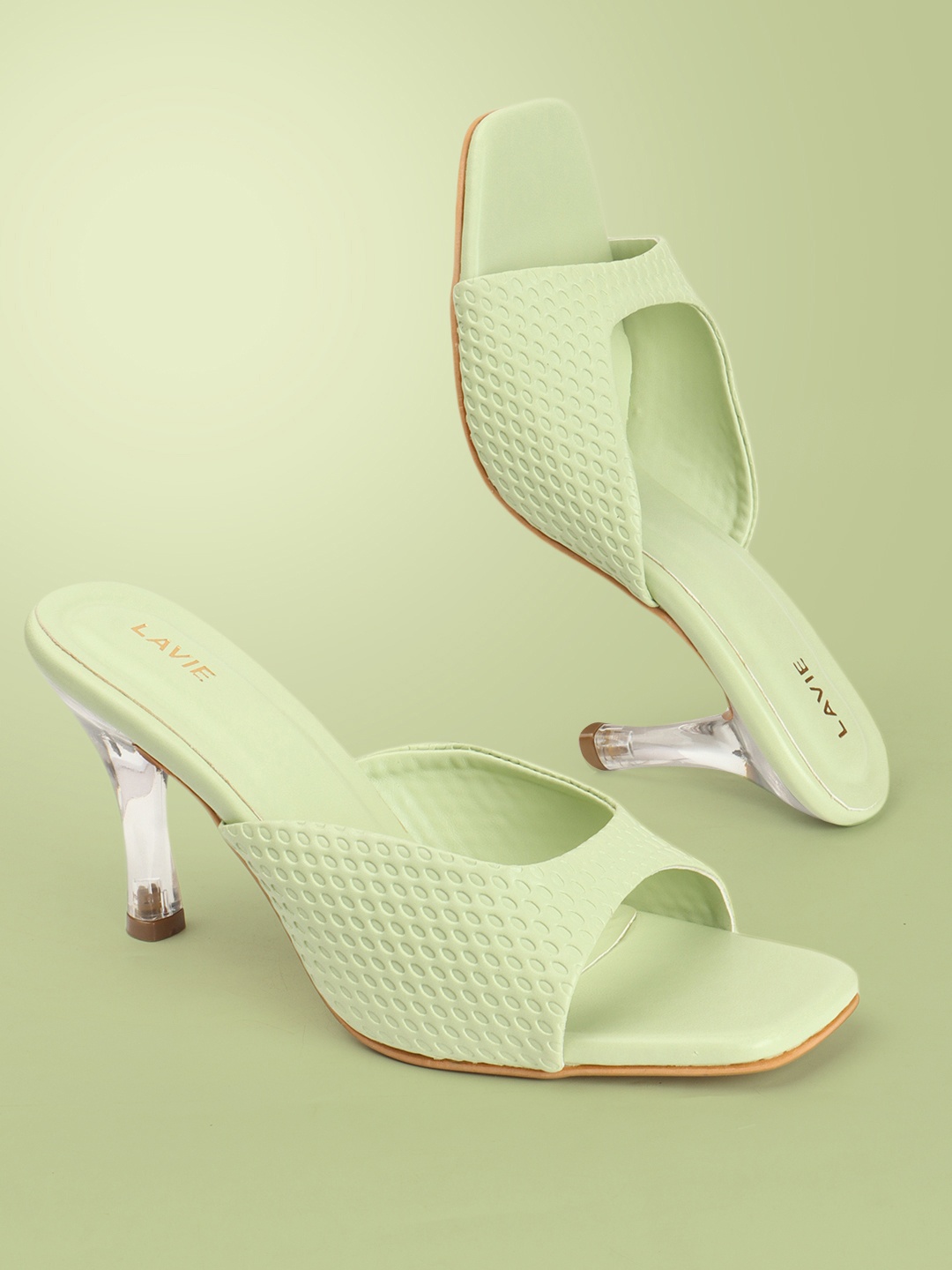 

Lavie Women Textured Open Toe Kitten Sandals, Green