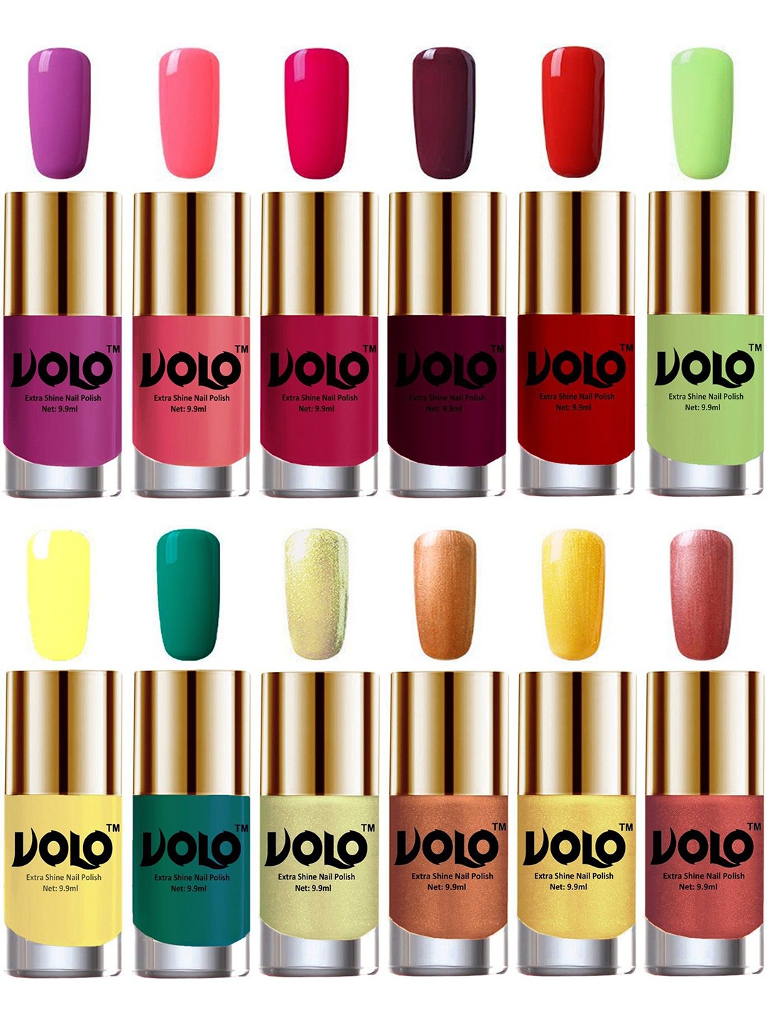 

VOLO Set Of 12 Luxury Super Shine Nail Polish - 9.9 ml Each- Combo-No-68, Multi