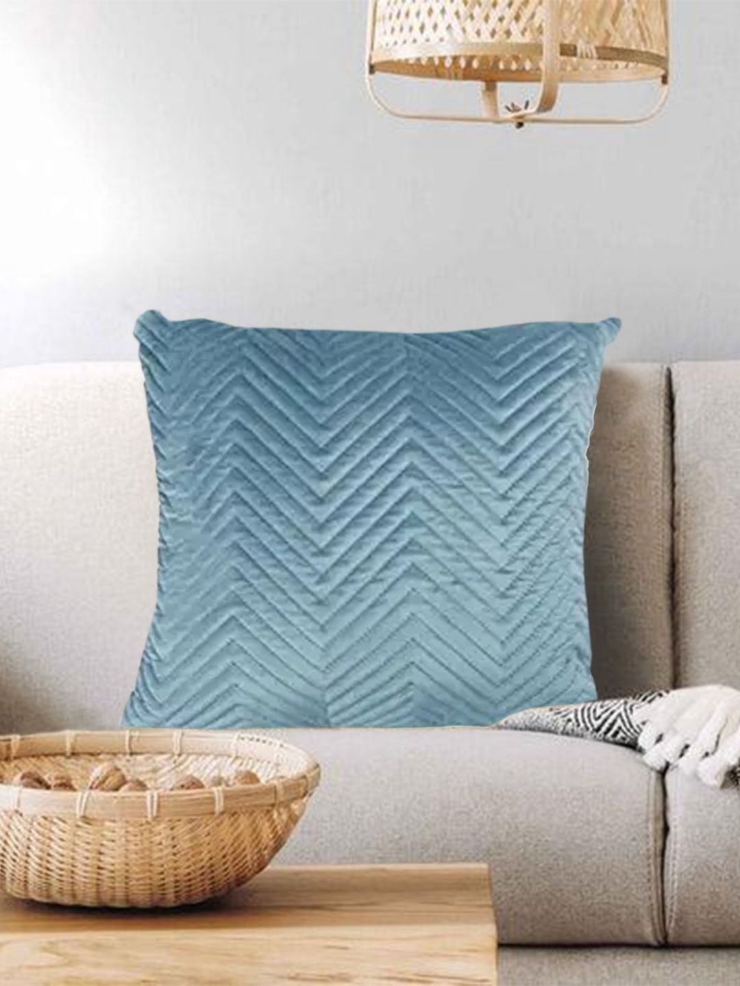 

Lushomes Blue Geometric Velvet Square Cushion Covers
