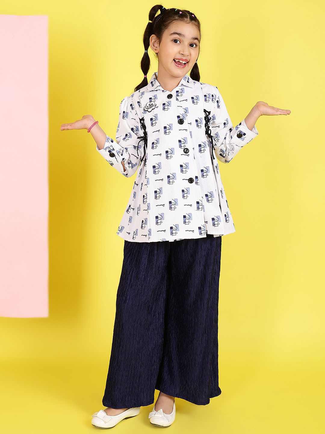 

BAESD Girls Abstract Printed Shirt Collar Top, White
