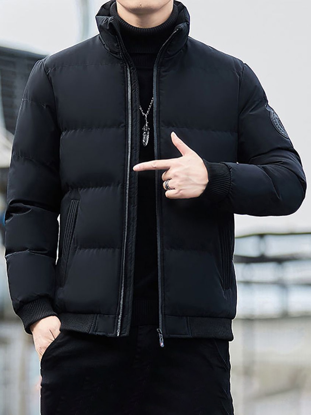 

StyleCast x Revolte Men Mock Collar Puffer Jacket, Black