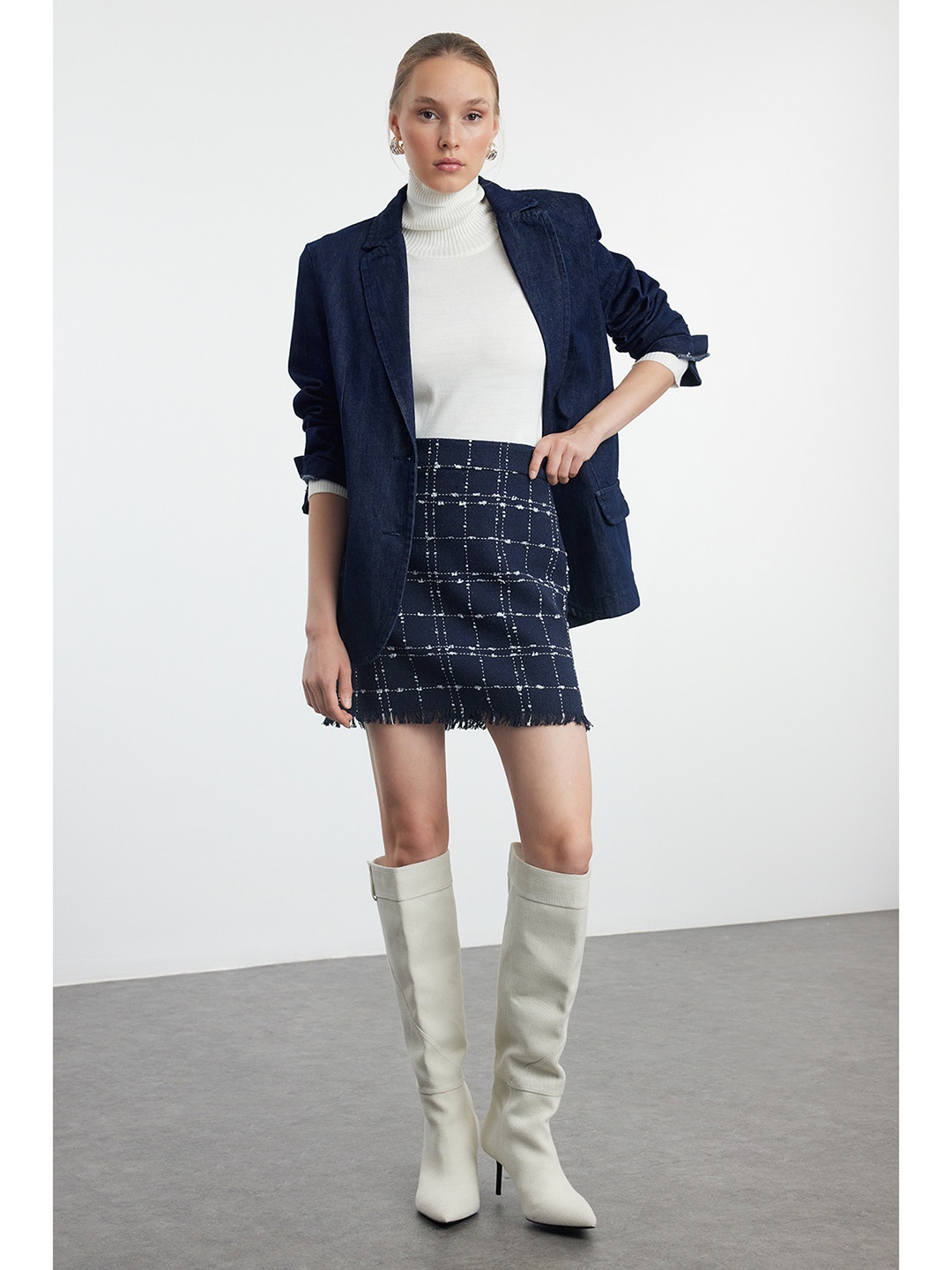 

Trendyol Checked A-line Mini Skirt, Navy blue