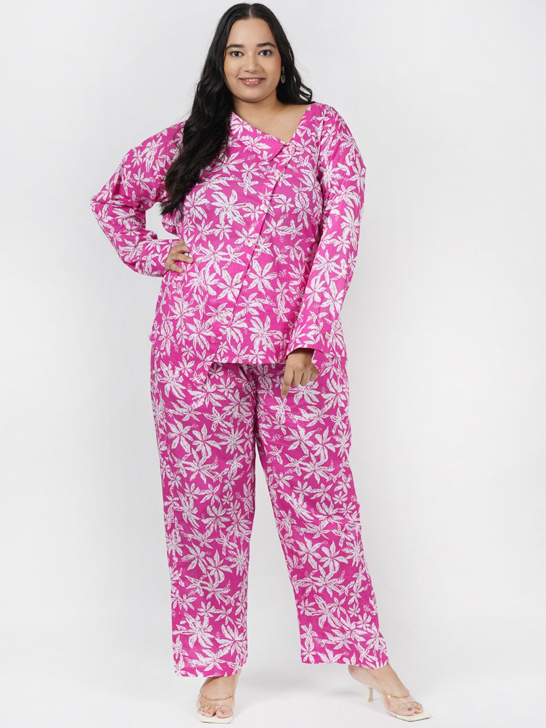 

LastInch Floral Printed Pure Cotton Top & Trousers, Pink