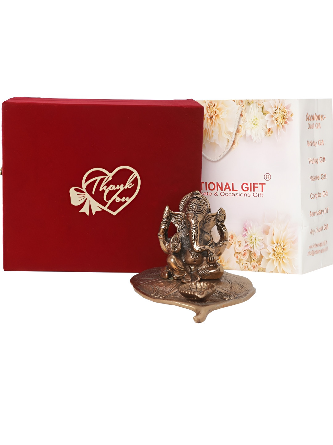 

INTERNATIONAL GIFT Copper-Toned Patta Ganesh Idol with Thank You Tag & Velvet Box