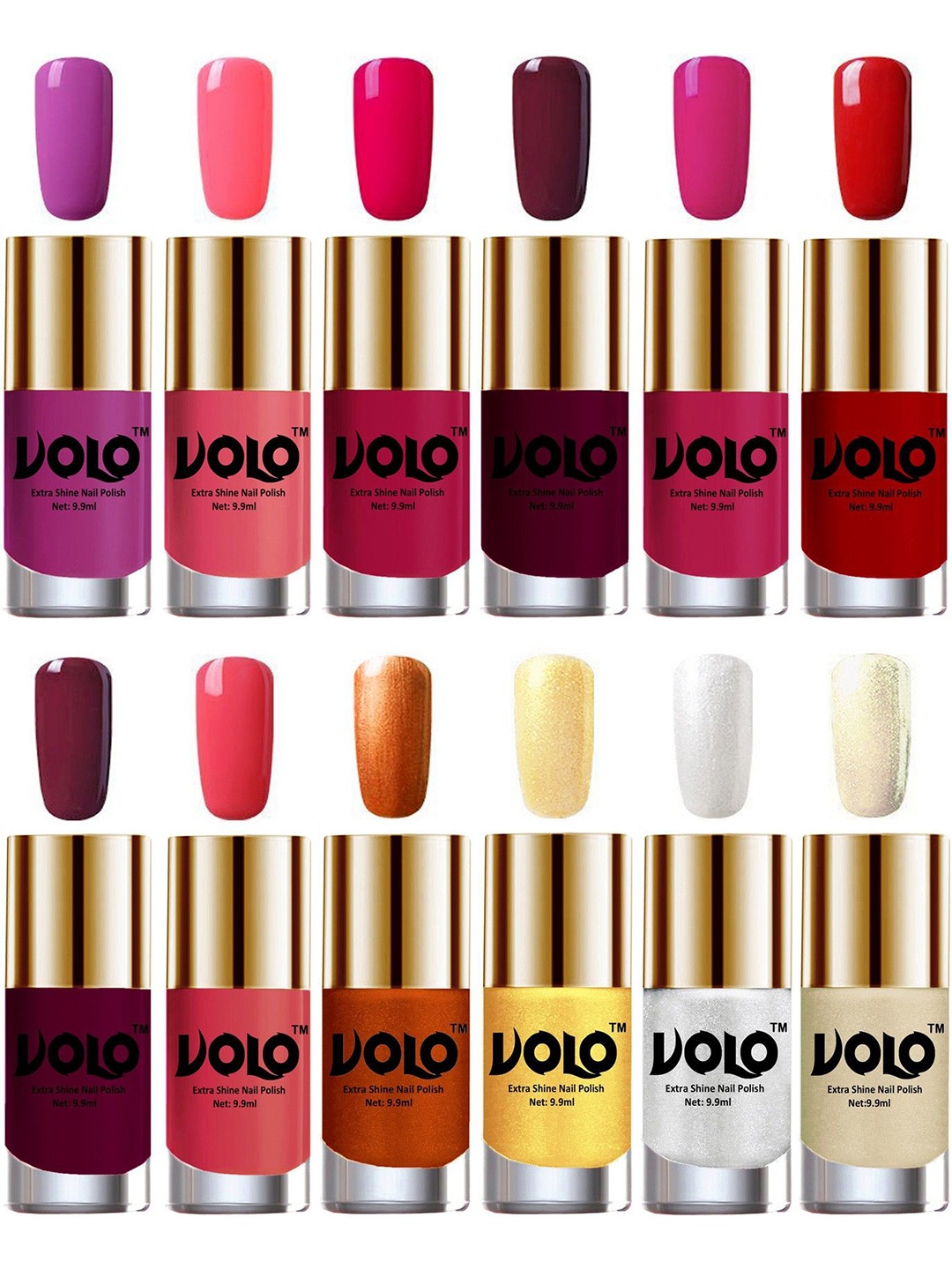 

VOLO Set Of 12 Extra Shine Nail Polish- 9.9ml Each-Combo-No-39, Multi