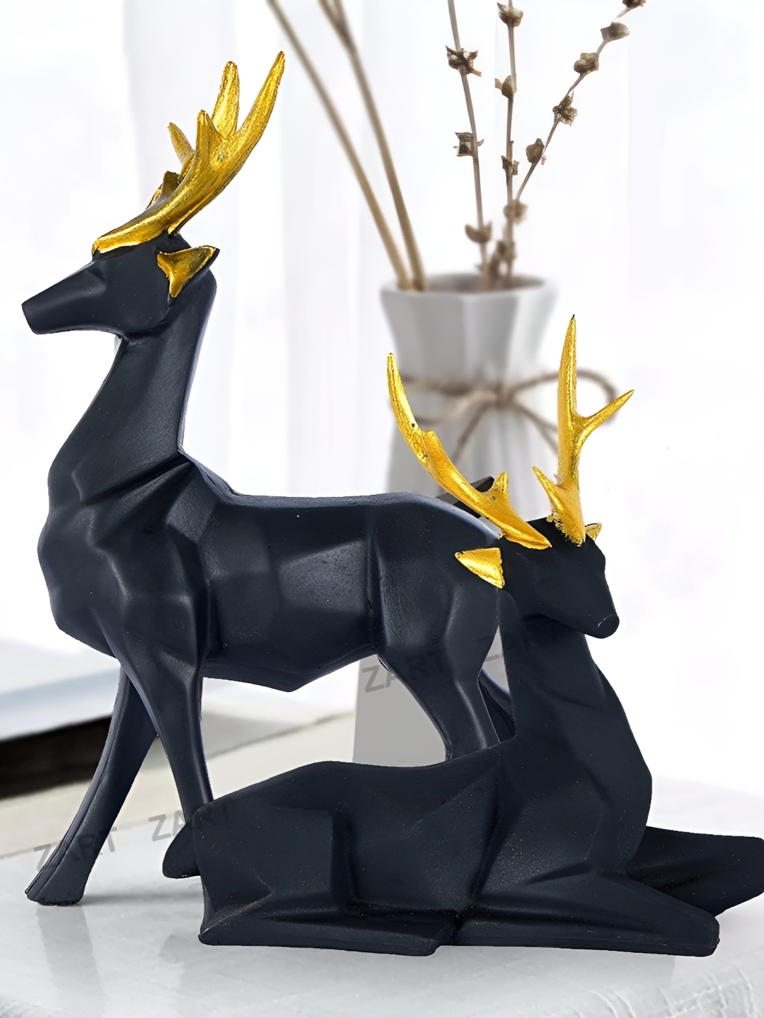 

Zart Black & Gold Toned 2 Pieces Deer Figurine Showpiece