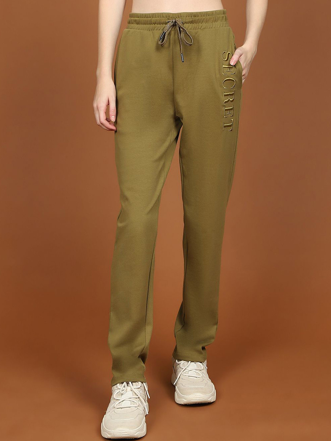 

MADAME M SECRET Women Mid Rise Track Pants, Olive