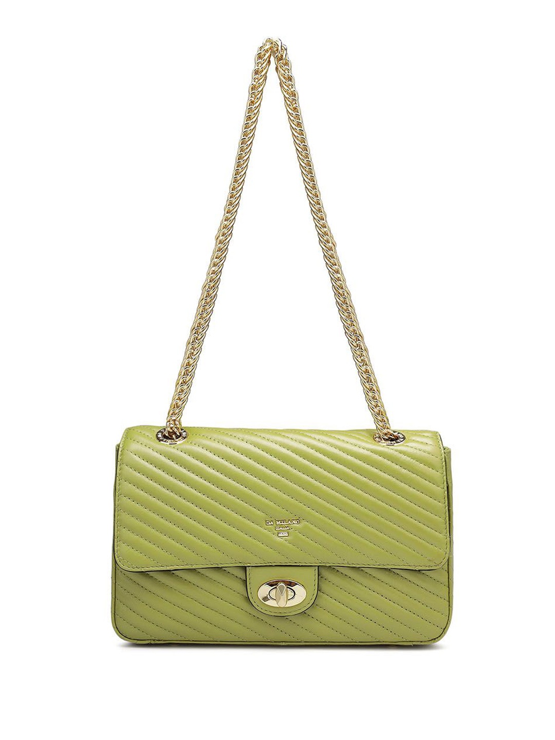 

Da Milano Women Textured Leather Structured Sling Bag with Quilted Details, Olive