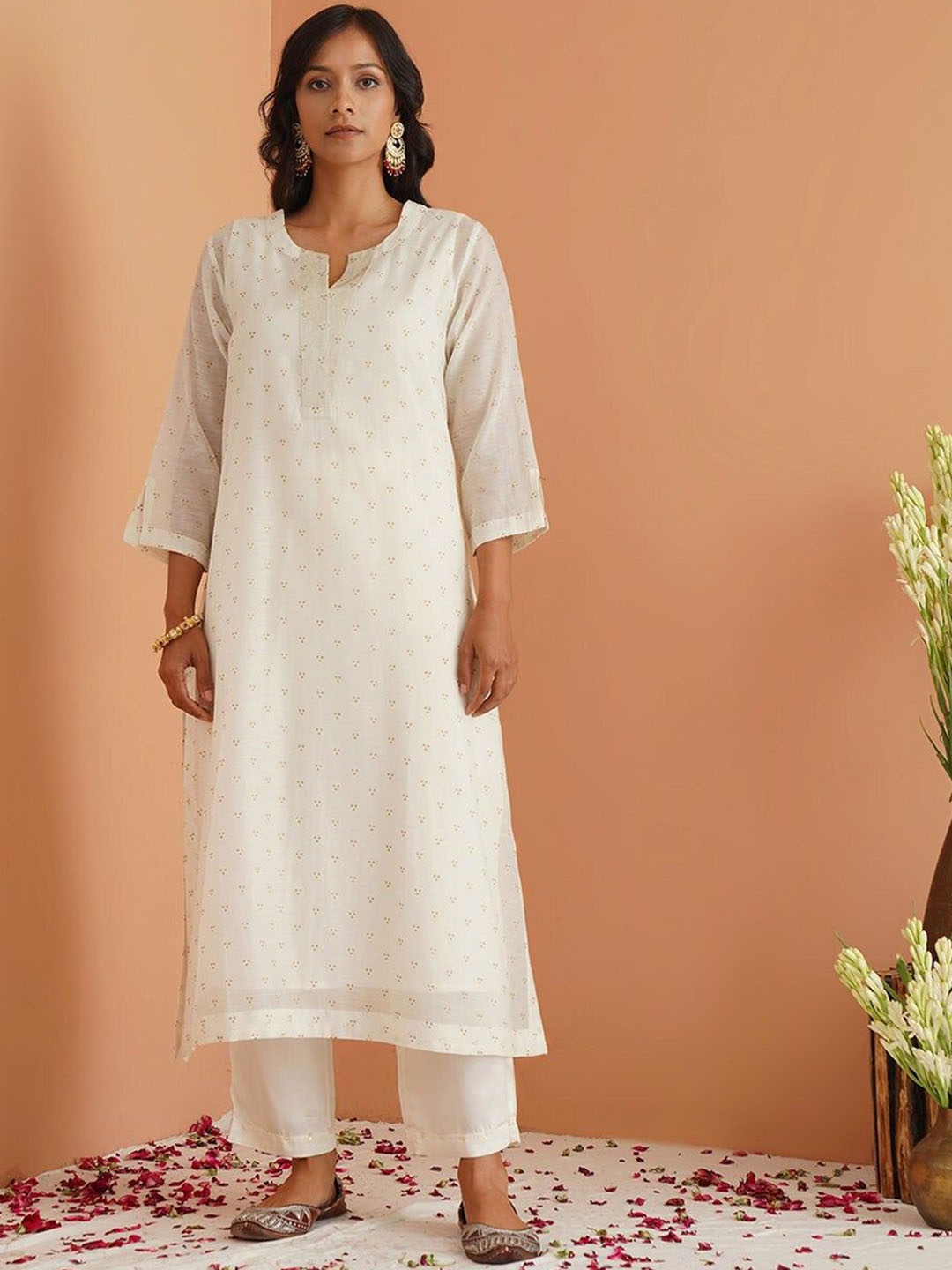 

JAYPORE Printed Straight Kurta with Trousers, Off white