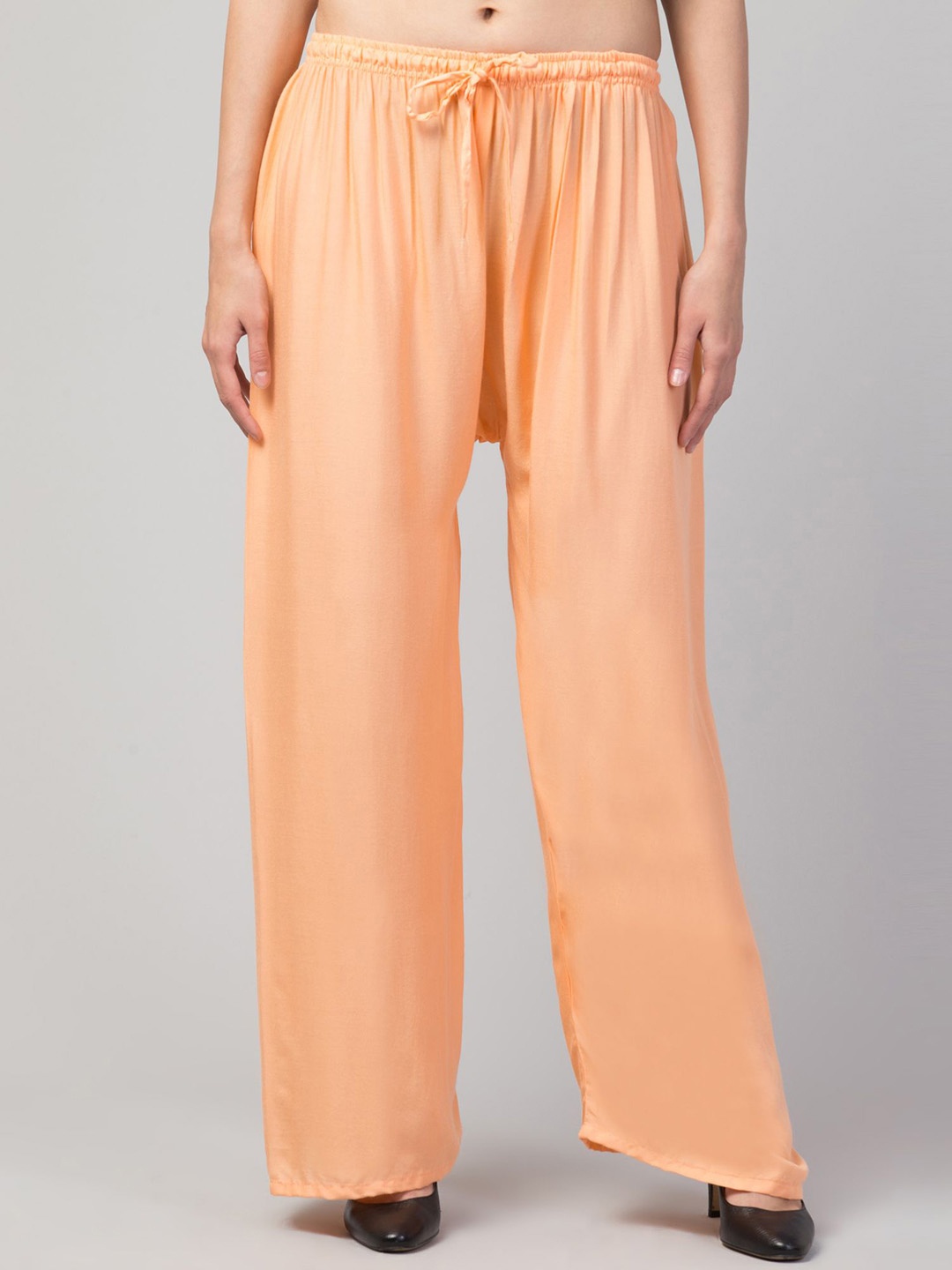 

FAMBEE Women Flared Knitted Palazzos, Peach