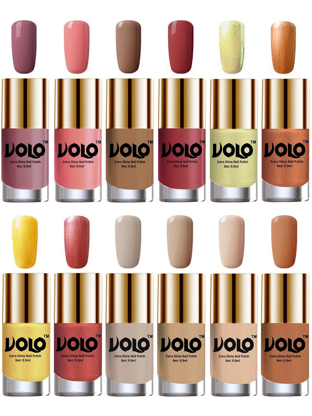 

VOLO Set Of 12 Extra Shine Nail Polish- 9.9ml Each-Combo-No-219, Multi