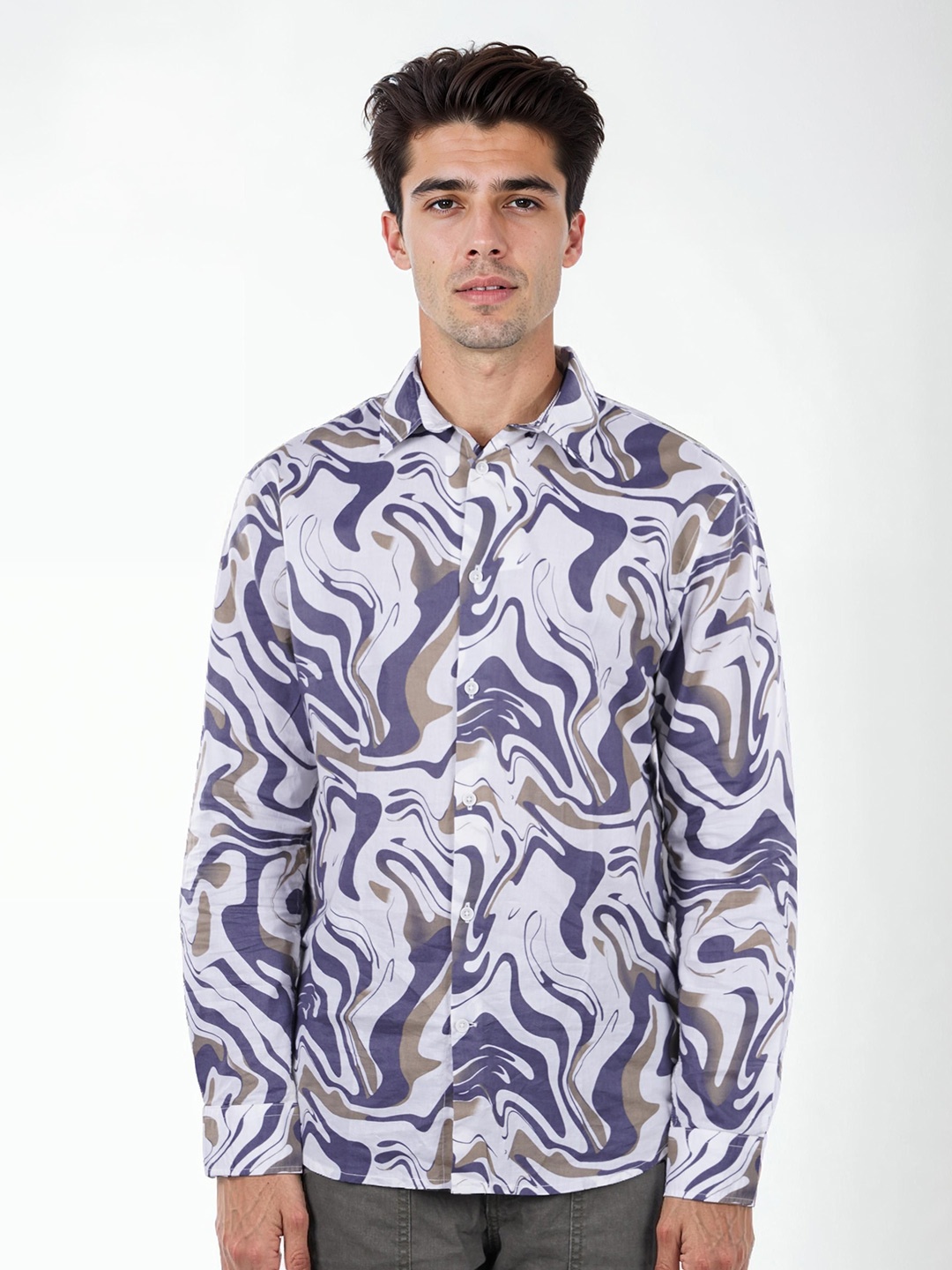 

Celio Men Classic Spread Collar Abstract Printed Cotton Casual Shirt, Purple