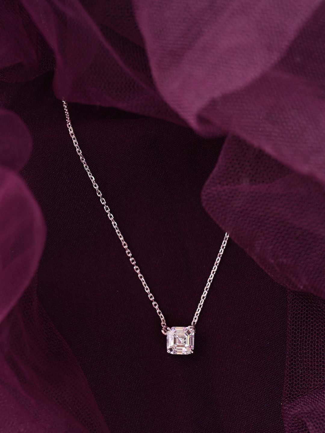 

Clara 925 Sterling Silver Rhodium-Plated Cubic Zirconia Studded Pendants with Chains