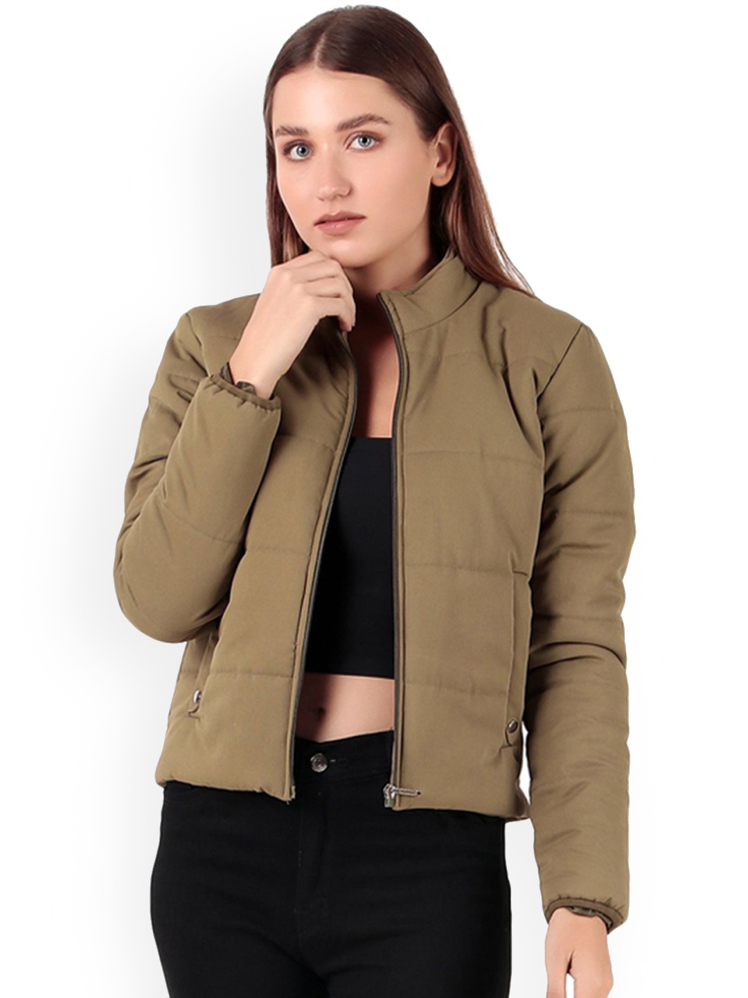 

Brazo Women Stand Collar Lightweight Padded Jacket, Olive