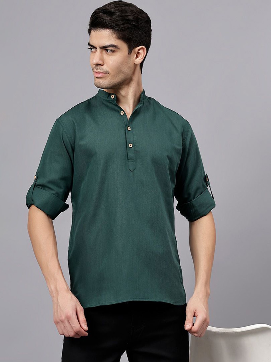 

univibe Men Thread Work Kurta, Green