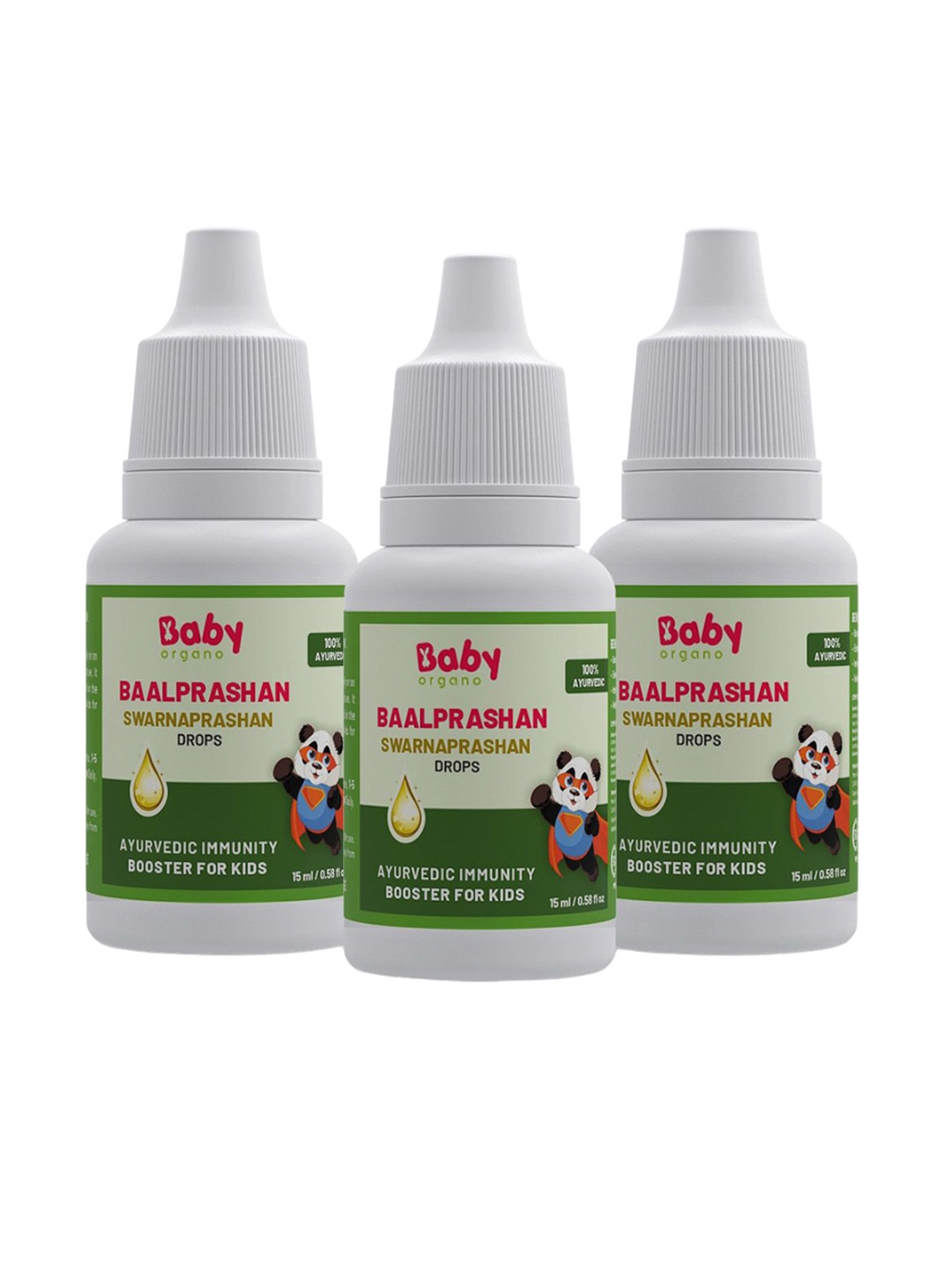 

BABYORGANO Set Of 3 Baal Prashan Swarnaprashan Immunity Booster 15ml Each, Green