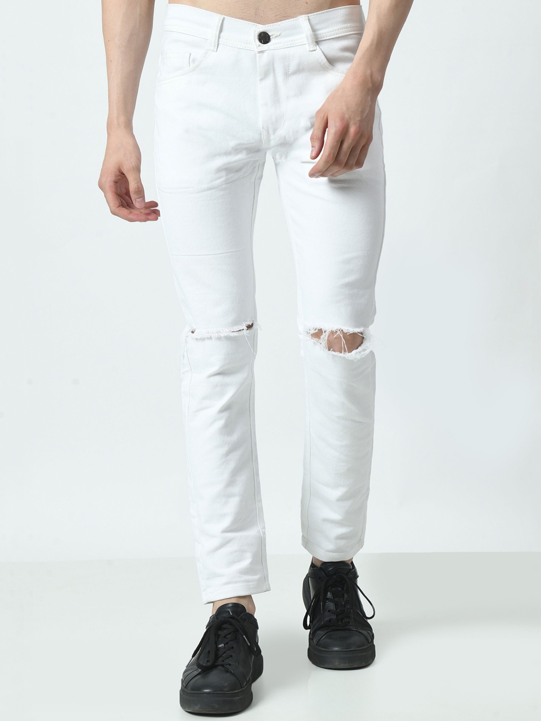 

COMFITS Men Classic Slim Fit Slash Knee Jeans, White