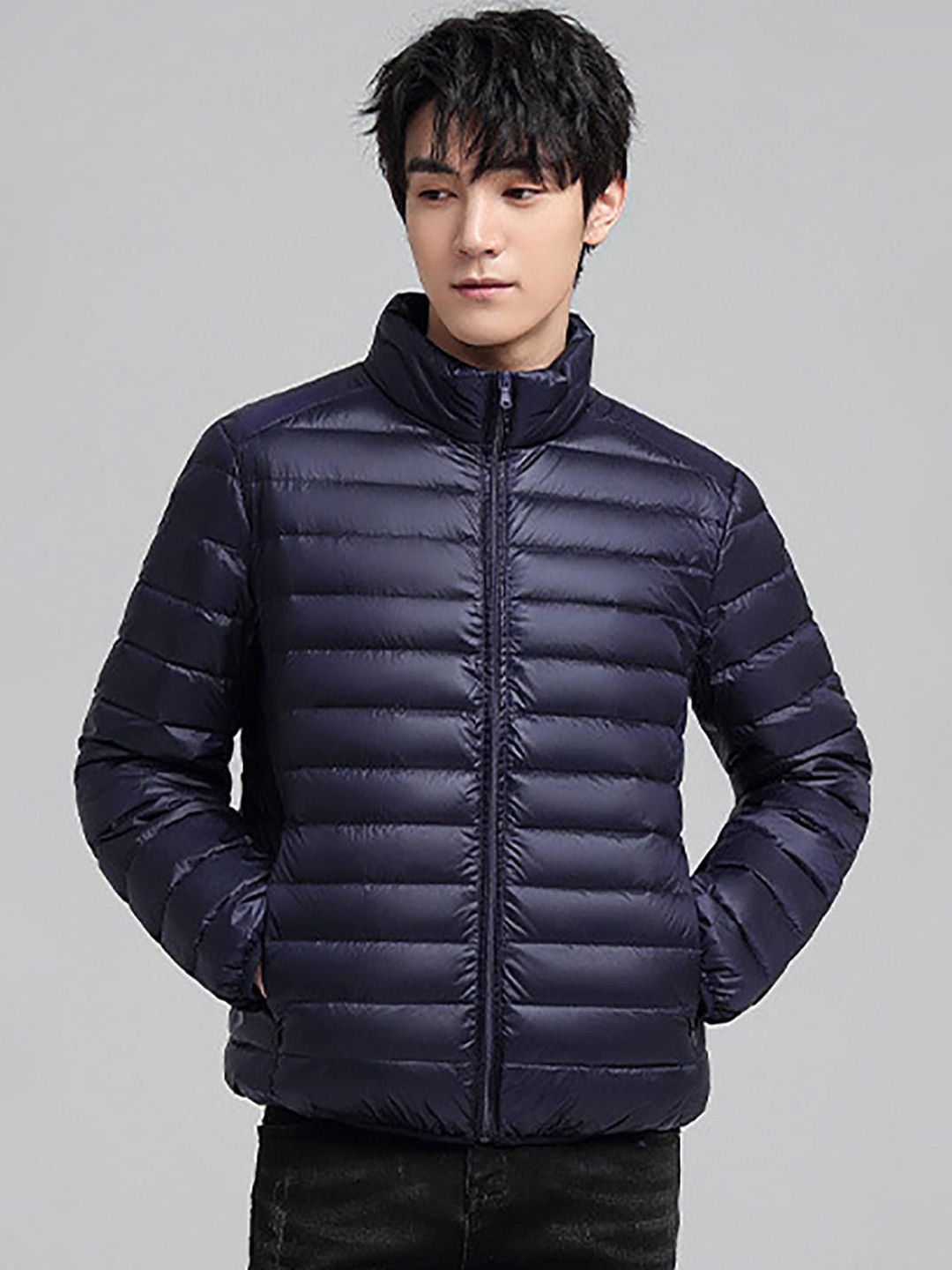 

StyleCast x Revolte Men Mock Collar Puffer Jacket, Navy blue