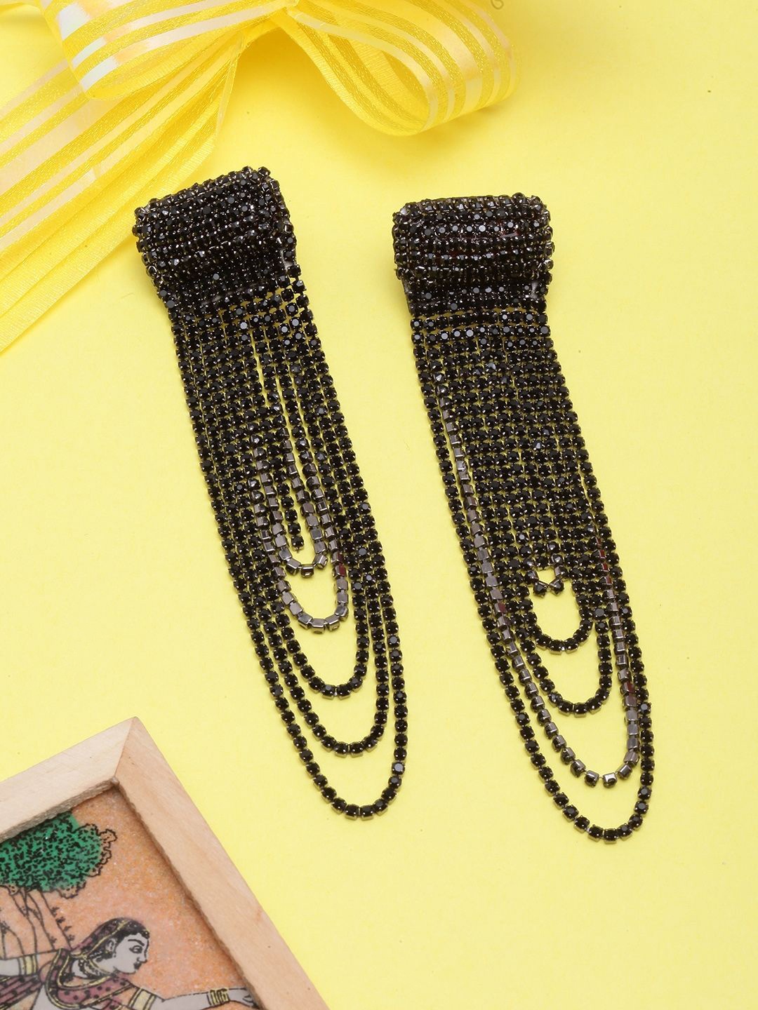 

KPOP Rhinestone Contemporary Drop Earrings, Black