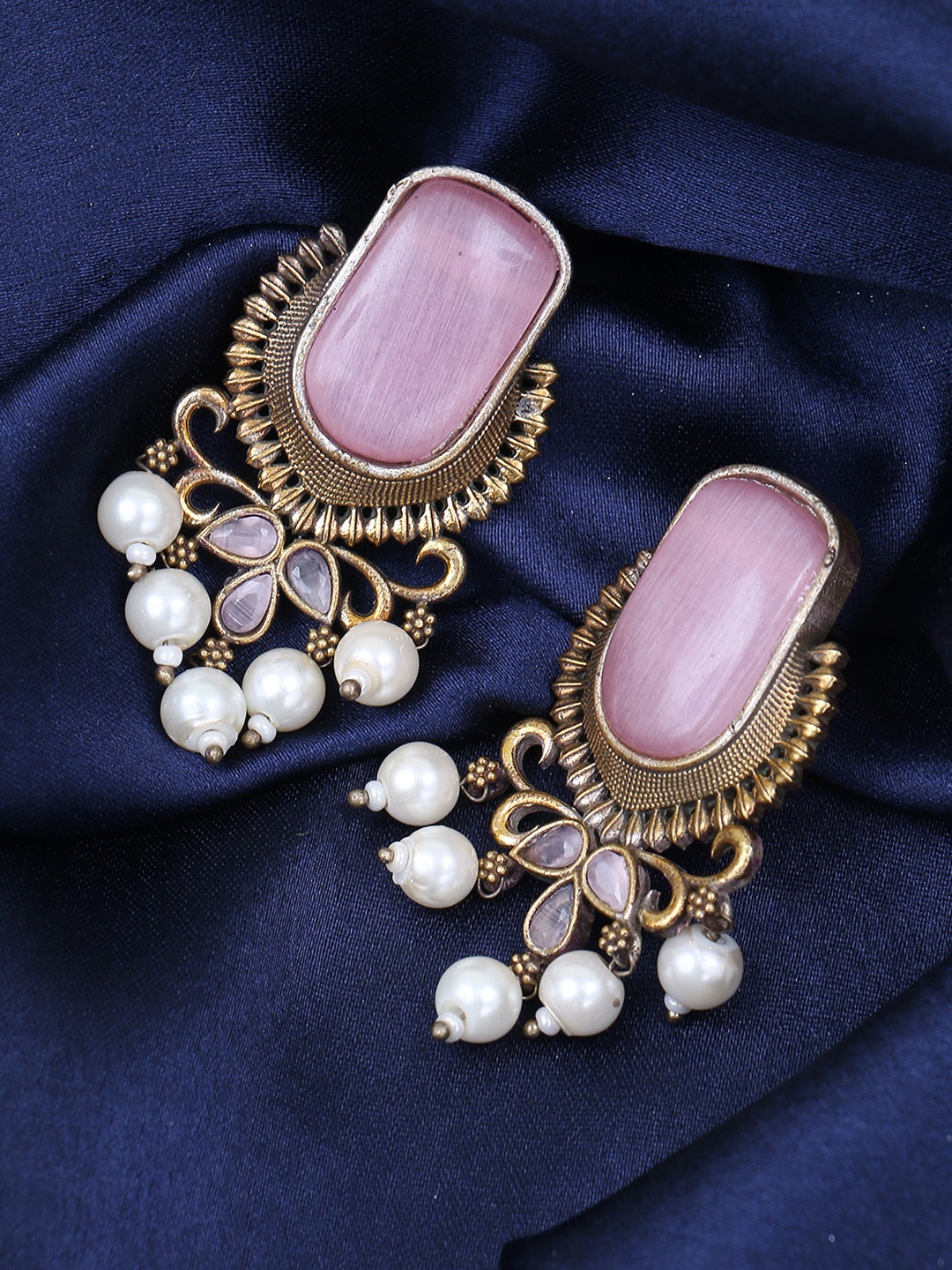 

Adwitiya Collection Gold-Plated Stone Studded Classic Drop Earrings