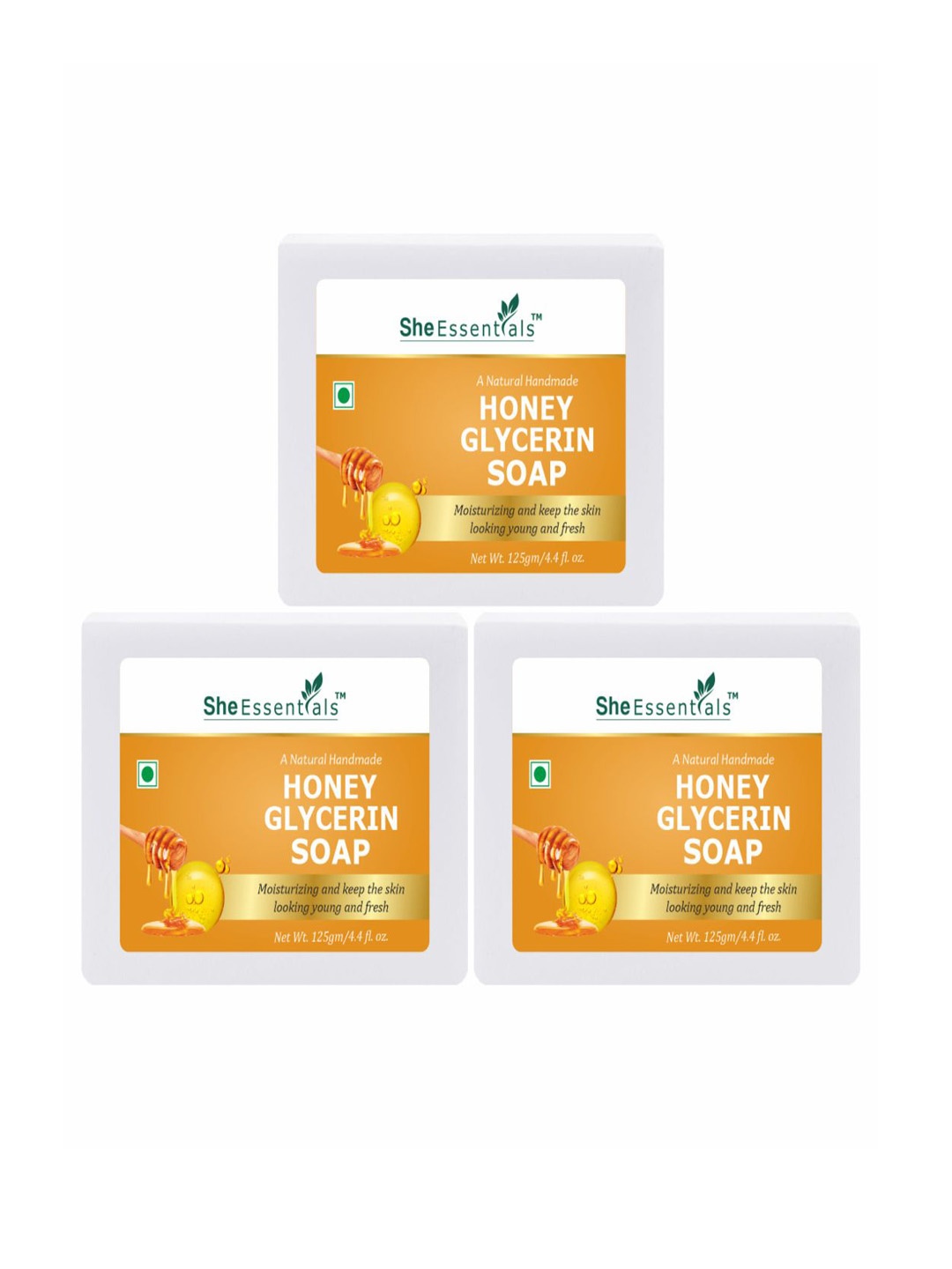 

She Essentials Set Of 3 Natural Honey Glycerin Bath Soap - 125 g Each, Transparent