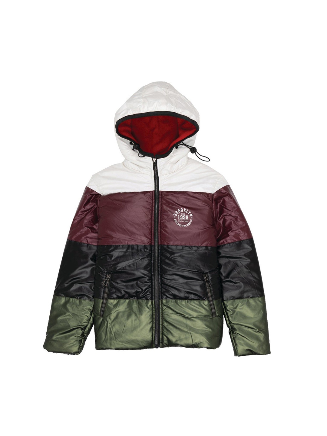 

Status Quo Boys Hooded Colourblocked Padded Jacket with Patchwork, White