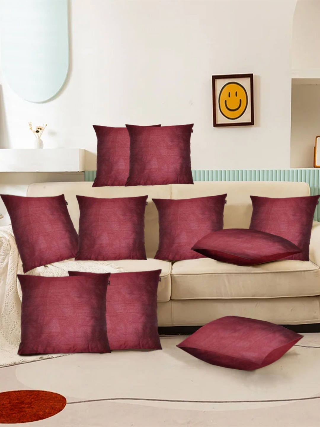 

Lushomes Burgundy 10 Pieces Square Cushion Covers