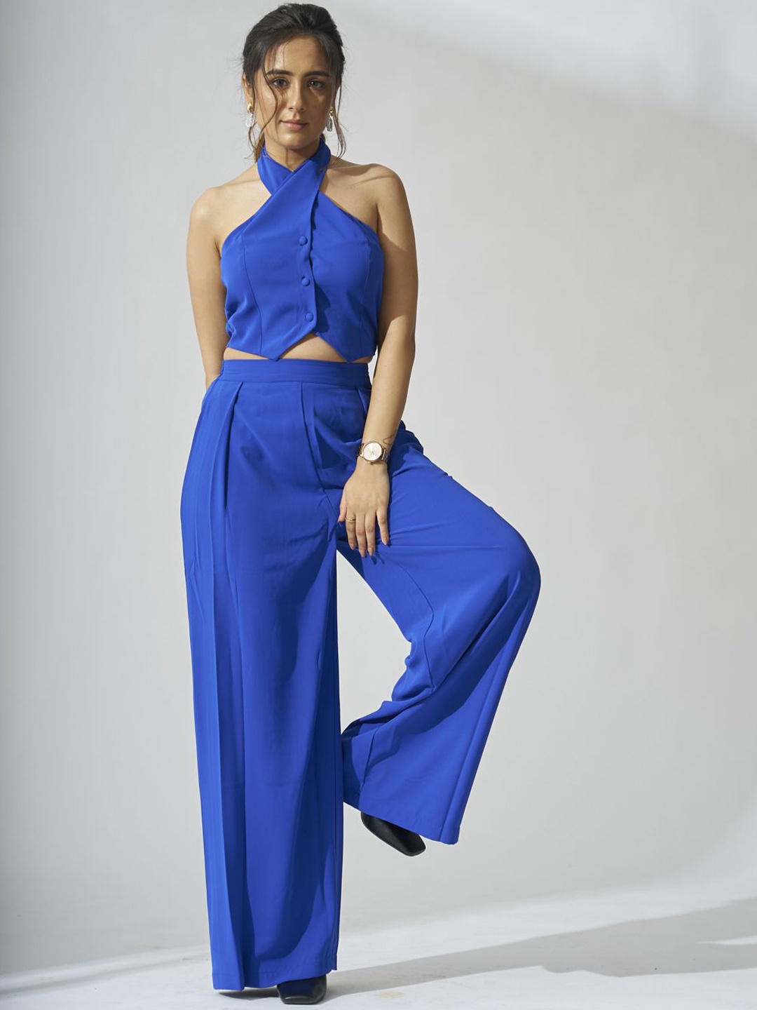 

Risate Halter Neck Crop Top With Trousers, Blue