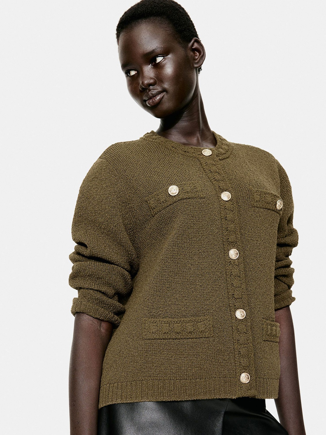 

H&M Women Textured-Knit Cardigan, Green