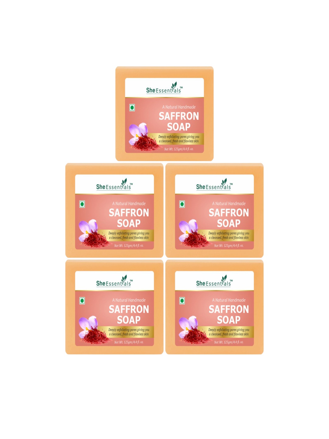 

She Essentials Set Of 5 Saffron Soap - 125 g Each, Transparent