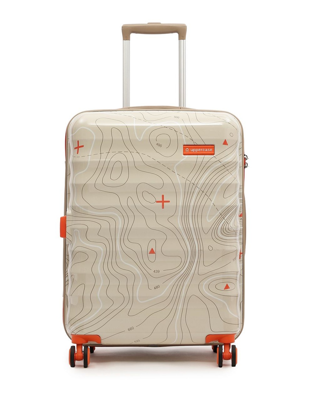 

uppercase Unisex Topo Printed Hard-Sided Medium Trolley Bag, Beige