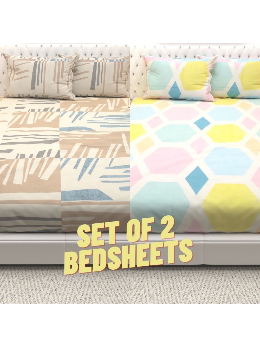 

Athom Living Beige & White 210 TC Queen Bedsheet with 2 Pillow Covers