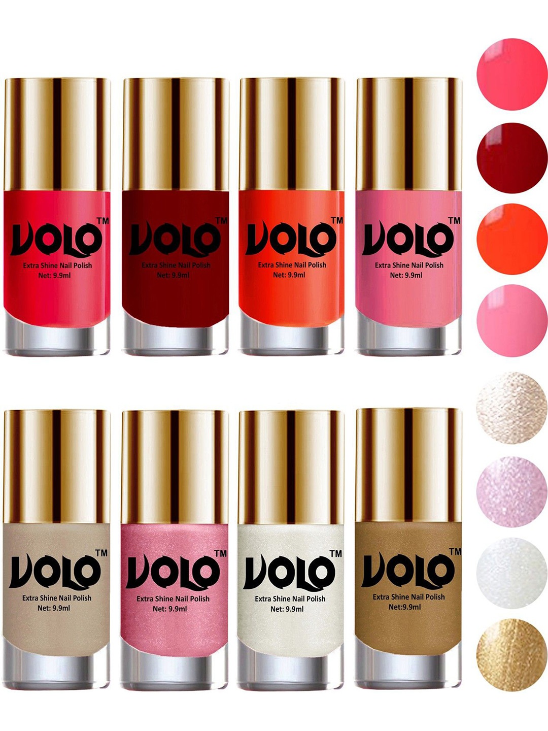 

VOLO Set Of 8 High Shine Nail Polish-9.9 ml Each- Combo-75, Pink