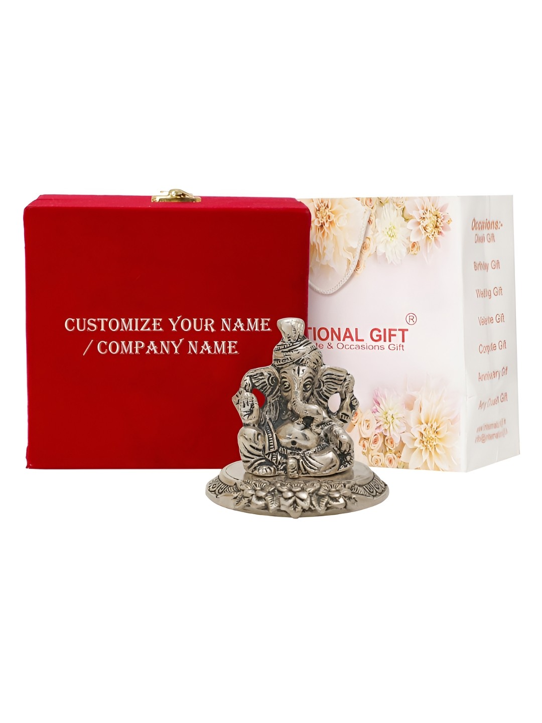 

INTERNATIONAL GIFT Silver-Toned Pagdi Ganesh Idol With Tag & Velvet Box